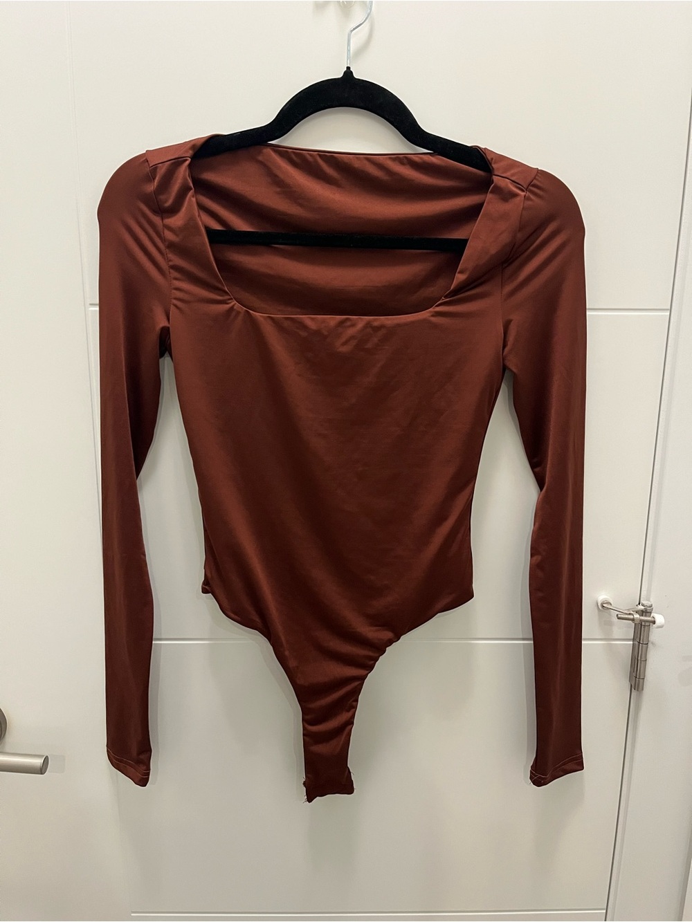 Long Sleeve Square Neck Bodysuit - Rust Brown